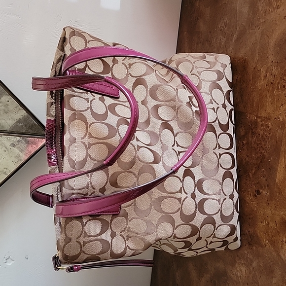 Coach signature Python Stripe Raspberry Tote - Picture 6 of 10